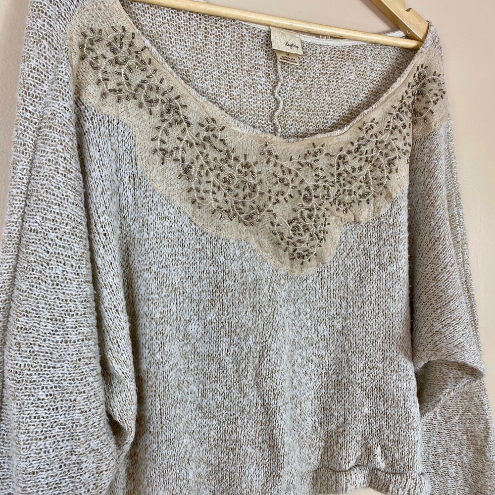Daytrip Dolman Beaded Crop Sweater sz M